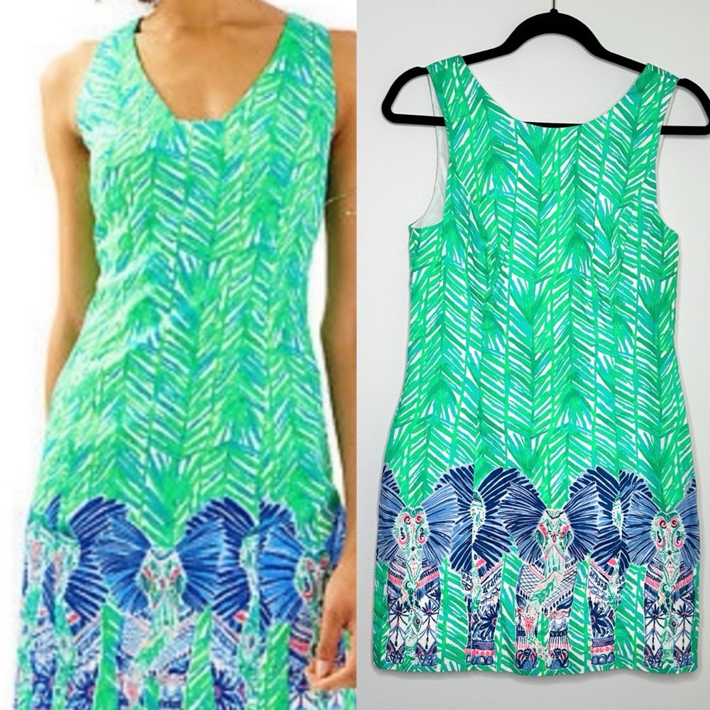 Lilly Pulitzer Tandie Elephant Print Shift Dress in Toucan Green